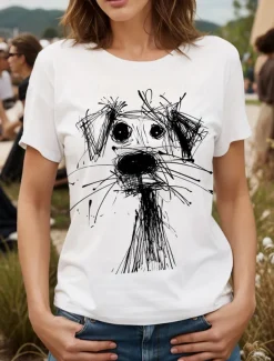 Women's T Shirt Graphic Animal Dog Vintage Stylish Classic Short Sleeve Crew Neck Round Neck Regular Tops Daily Weekend Print Black White Red Blue Purple Summer Spring