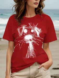 Women's T Shirt Graphic Animal Dog Vintage Stylish Classic Short Sleeve Crew Neck Round Neck Regular Tops Daily Weekend Print Black White Red Blue Purple Summer Spring