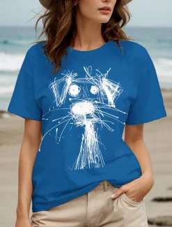 Women's T Shirt Graphic Animal Dog Vintage Stylish Classic Short Sleeve Crew Neck Round Neck Regular Tops Daily Weekend Print Black White Red Blue Purple Summer Spring