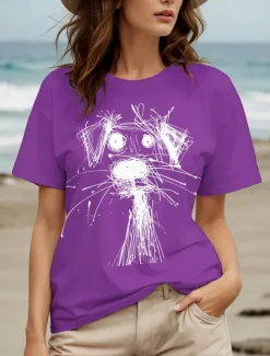 Women's T Shirt Graphic Animal Dog Vintage Stylish Classic Short Sleeve Crew Neck Round Neck Regular Tops Daily Weekend Print Black White Red Blue Purple Summer Spring