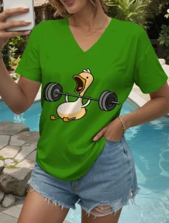 Women's T Shirt Graphic Animal Vintage Stylish Classic Short Sleeve V Neck Regular Tops Daily Print Black White Red Blue Purple Summer Spring