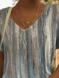 Women's T Shirt Graphic Basic Short Sleeve V Neck Regular Tops Daily Weekend Print Yellow Red Blue Green