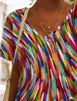 Women's T Shirt Graphic Basic Short Sleeve V Neck Regular Tops Daily Weekend Print Yellow Red Blue Green