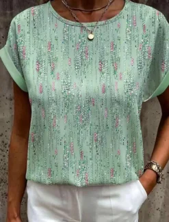 Women's T Shirt Graphic Basic Short Sleeve Round Neck Regular Tops Daily Weekend Print Yellow Pink Blue Orange Green