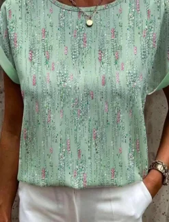 Women's T Shirt Graphic Basic Short Sleeve Round Neck Regular Tops Daily Weekend Print Yellow Pink Blue Orange Green