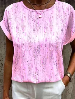 Women's T Shirt Graphic Basic Short Sleeve Round Neck Regular Tops Daily Weekend Print Yellow Pink Blue Orange Green