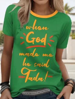 Women's T Shirt Graphic Letter Casual Short Sleeve Round Neck Regular Tops Daily Weekend Print Black Royal Blue Blue Green Summer Spring