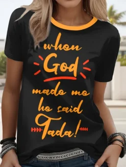 Women's T Shirt Graphic Letter Casual Short Sleeve Round Neck Regular Tops Daily Weekend Print Black Royal Blue Blue Green Summer Spring