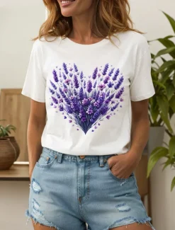 Women's T Shirt Heart Floral Graphic Vintage Stylish Classic Short Sleeve Crew Neck Round Neck Regular Tops Daily Going out Weekend Print Black White Yellow Pink Blue Summer Spring Fall