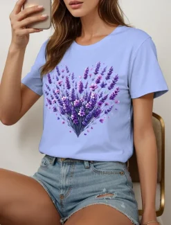 Women's T Shirt Heart Floral Graphic Vintage Stylish Classic Short Sleeve Crew Neck Round Neck Regular Tops Daily Going out Weekend Print Black White Yellow Pink Blue Summer Spring Fall