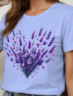 Women's T Shirt Heart Floral Graphic Vintage Stylish Classic Short Sleeve Crew Neck Round Neck Regular Tops Daily Going out Weekend Print Black White Yellow Pink Blue Summer Spring Fall