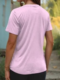 Women's T Shirt Heart Graphic Geometric Vintage Modern Casual Short Sleeve V Neck Regular Tops Daily Weekend Print Yellow Red Blue Purple Summer Spring