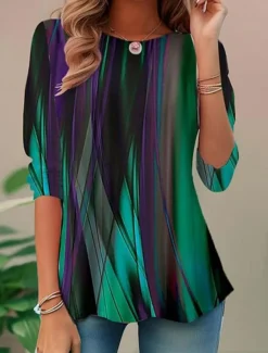 Women's T shirt Long Sleeve Ombre Casual Long Tops Daily Print Black Blue Dark Green Spring, Fall, Winter, Prefall