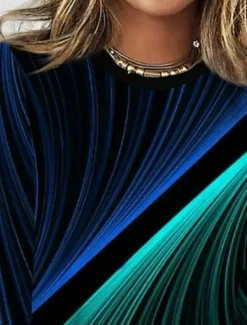 Women's T shirt Long Sleeve Ombre Casual Long Tops Daily Print Black Blue Dark Green Spring, Fall, Winter, Prefall