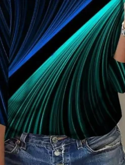 Women's T shirt Long Sleeve Ombre Casual Long Tops Daily Print Black Blue Dark Green Spring, Fall, Winter, Prefall