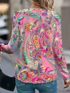 Women's T shirt Long Sleeve Casual Print Regular Tops Daily Pink Spring Fall Prefall