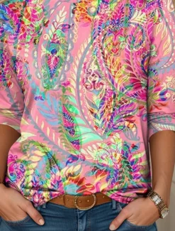 Women's T shirt Long Sleeve Casual Print Regular Tops Daily Pink Spring Fall Prefall