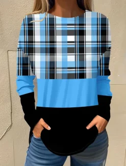 Women's T shirt Long Sleeve Basic Floral Print Long Sleeve Regular Tops Round Neck Holiday Weekend White Pink Red Navy Blue Blue Fall & Winter Prefall