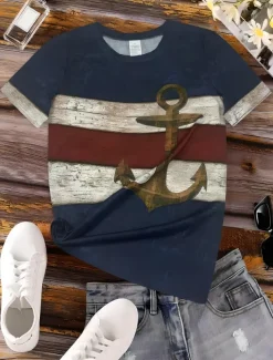 Women's T Shirt Ocean Tropical Hawaiian Casual Short Sleeve Round Neck Regular Tops Daily Sports Going out Print Blue Summer