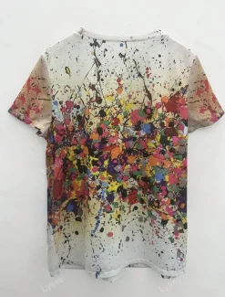 Women's T Shirt Ombre Casual Short Sleeve Round Neck Regular Tops Daily Print Purple Beige Summer