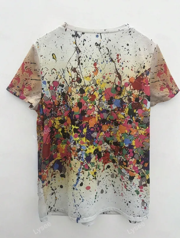 Women's T Shirt Ombre Casual Short Sleeve Round Neck Regular Tops Daily Print Purple Beige Summer