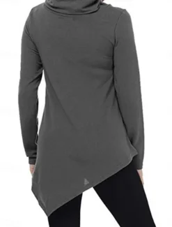 Women's T Shirt Plain Fashion Modern Casual Long Sleeve Pile Neck Regular Tops Daily Weekend Black Dark Green Gray Fall Winter