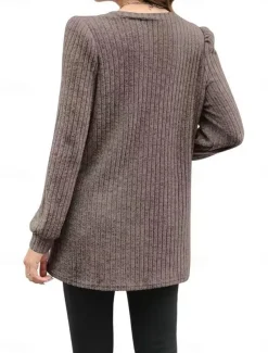 Women's T Shirt Plain Fashion Modern Casual Long Sleeve Crew Neck Regular Tops Daily Weekend Pocket Army Green Brown Gray Fall Winter