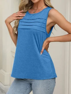 Women's T Shirt Plain Fashion Modern Casual Sleeveless Crew Neck Regular Tops Daily Weekend Blue Dark Green Green Khaki Summer