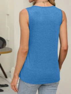 Women's T Shirt Plain Fashion Modern Casual Sleeveless Crew Neck Regular Tops Daily Weekend Blue Dark Green Green Khaki Summer