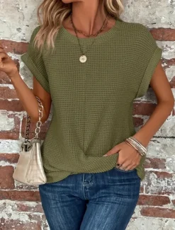 Women's T Shirt Plain Fashion Stylish Classic Short Sleeve Crew Neck Regular Tops Daily Weekend Black White Wine Purple Green Summer