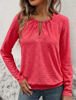 Women's T Shirt Plain Fashion Modern Casual Long Sleeve Crew Neck Regular Tops Daily Weekend White Red Green Fall Winter