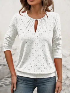 Women's T Shirt Plain Fashion Modern Casual Long Sleeve Crew Neck Regular Tops Daily Weekend White Red Green Fall Winter