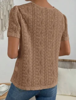 Women's T Shirt Plain Fashion Modern Casual Short Sleeve Crew Neck Regular Tops Daily Weekend Lace Patchwork Black White Pink Blue Khaki Summer