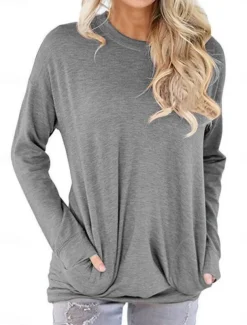 Women's T Shirt Plain Stylish Classic Modern Short Sleeve Crew Neck Regular Tops Daily Weekend Pocket Red Blue Purple Gray Summer Spring Fall