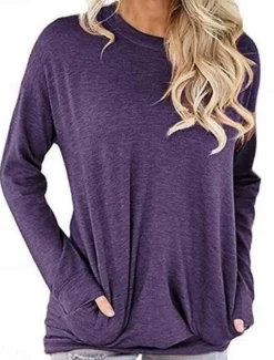 Women's T Shirt Plain Stylish Classic Modern Short Sleeve Crew Neck Regular Tops Daily Weekend Pocket Red Blue Purple Gray Summer Spring Fall