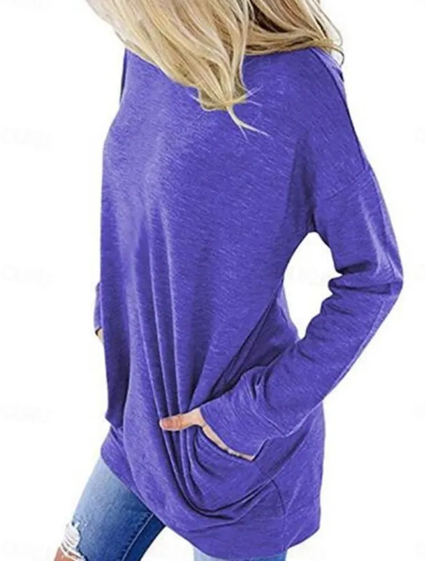 Women's T Shirt Plain Stylish Classic Modern Short Sleeve Crew Neck Regular Tops Daily Weekend Pocket Red Blue Purple Gray Summer Spring Fall