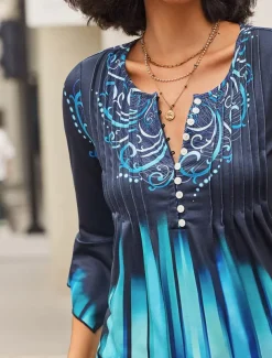 Women's T Shirt Plus Size Shirt T Shirt Henley Shirt Blouse Graphic Basic 3/4 Length Sleeve Round Neck Regular Tops Casual Weekend Buttons Print Pink Blue Green