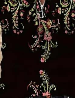 Women's T Shirt Quarter Zip Long Sleeve Casual Graphic Tribal Vintage Bohemia Tropical Hawaiian V Neck Regular Tops Daily Going out Black Spring Fall