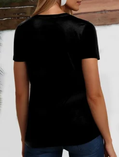 Women's T Shirt Retired Graphic Letter Vintage Stylish Classic Short Sleeve V Neck Regular Tops Daily Weekend Print Black Blue Purple Orange Green Summer Spring GOD