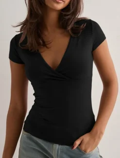 Women's T Shirt Solid Color Graphic Fashion Stylish Basic Short Sleeve V Neck Regular Tops Daily Weekend Black White Wine Beige Summer