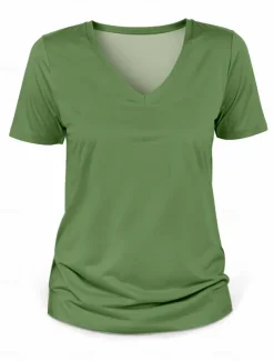 Women's T Shirt Solid Color Stylish Casual Short Sleeve V Neck Regular Tops Daily Sports Weekend Print Black White Blue Green Beige Summer Spring