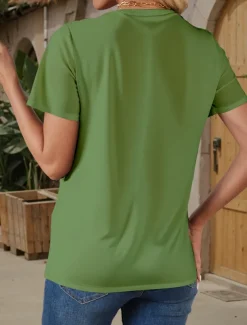 Women's T Shirt Solid Color Stylish Casual Short Sleeve V Neck Regular Tops Daily Sports Weekend Print Black White Blue Green Beige Summer Spring