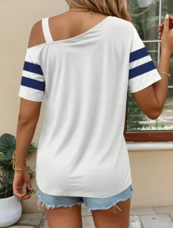 Women's T Shirt Tropical Hawaiian Casual Short Sleeve Asymmetric Neck Regular Tops Daily Sports Going out White Blue Summer Spring