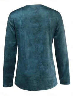 Women's T Shirt V Neck Long Sleeve Tunic Vintage Ethnic Print Regular Tops Vacation Daily Blue Spring Fall