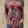 Women's T Shirt Vintage Fashion Long Sleeve Crew Neck Regular Tops Daily Going out Weekend Print Wine Summer Spring