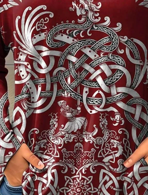 Women's T Shirt Vintage Fashion Long Sleeve Crew Neck Regular Tops Daily Going out Weekend Print Wine Summer Spring