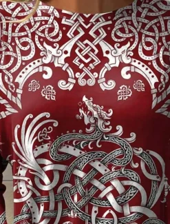 Women's T Shirt Vintage Fashion Long Sleeve Crew Neck Regular Tops Daily Going out Weekend Print Wine Summer Spring