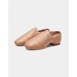 Women's Tan Leather Jazz Dance Shoes with Split Sole Design – Flexible Slip-On Footwear for Jazz Classes and Stage Performance