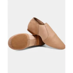 Women's Tan Leather Jazz Dance Shoes with Split Sole Design – Flexible Slip-On Footwear for Jazz Classes and Stage Performance