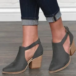 Women's Tan Suede Cut-Out Ankle Boots with Block Heels - Perfect for Casual Outings, Spring and Fall Fashion, and Stylish Everyday Wear